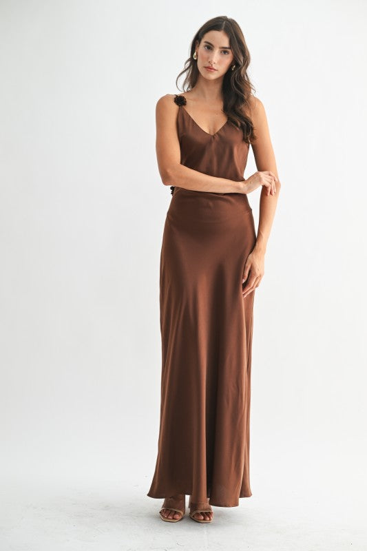 The Valencia Satin Gown With Floral Detail