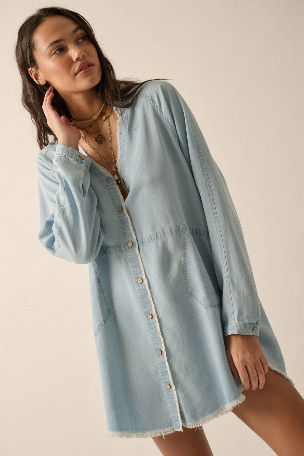 The Whitney Light Wash Denim Shirt Dress