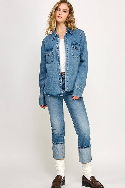 The Logan Western Denim Relaxed Fit Snap Button Down