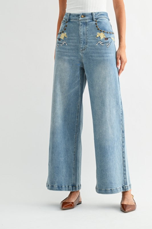 The Palomino Embroidered Wide Leg Jeans