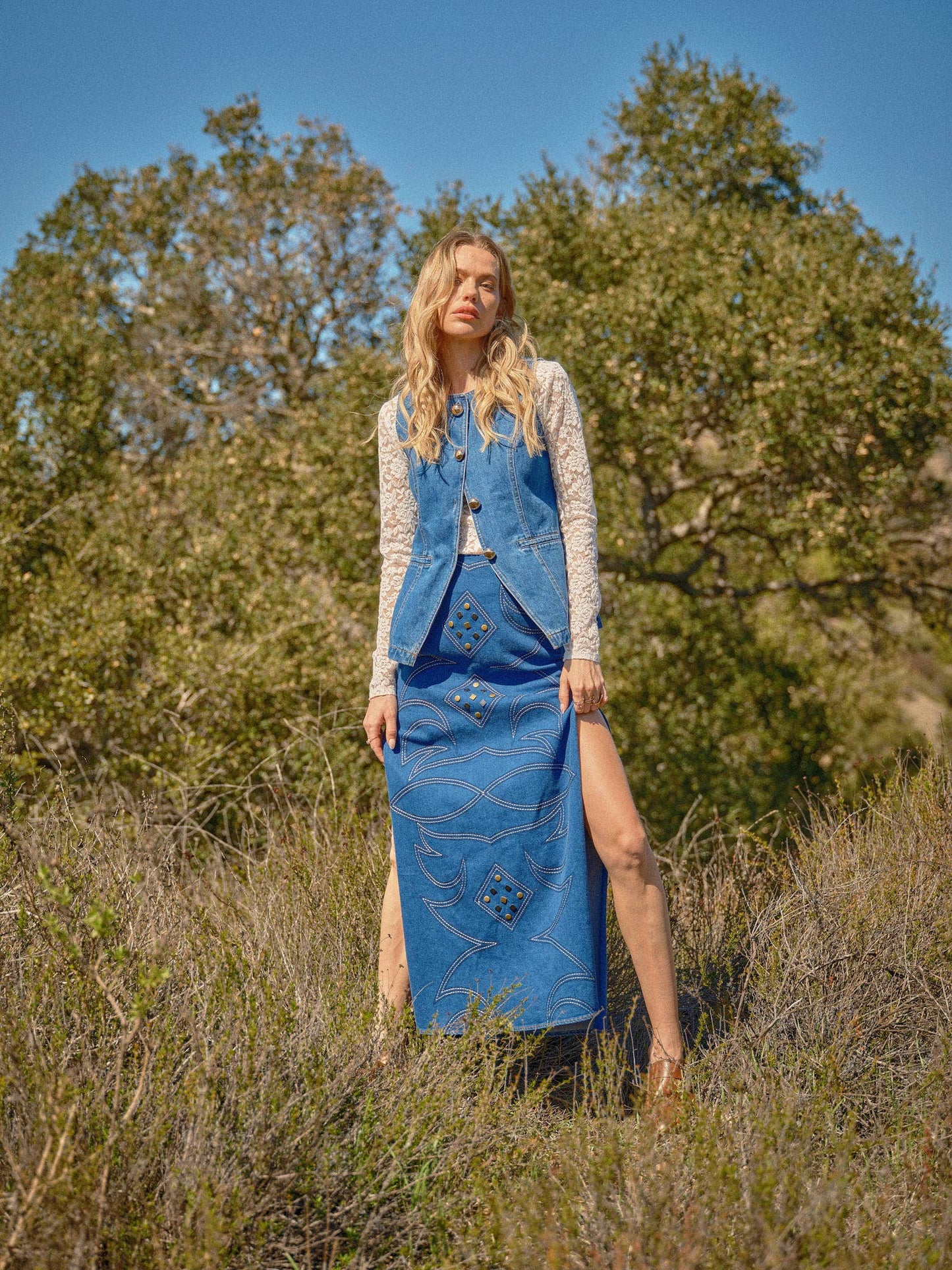 The Jaden Gold Button Denim Vest