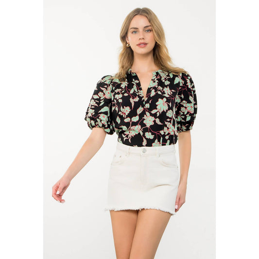 The Carolyn Puff Sleeve Flower Print Top