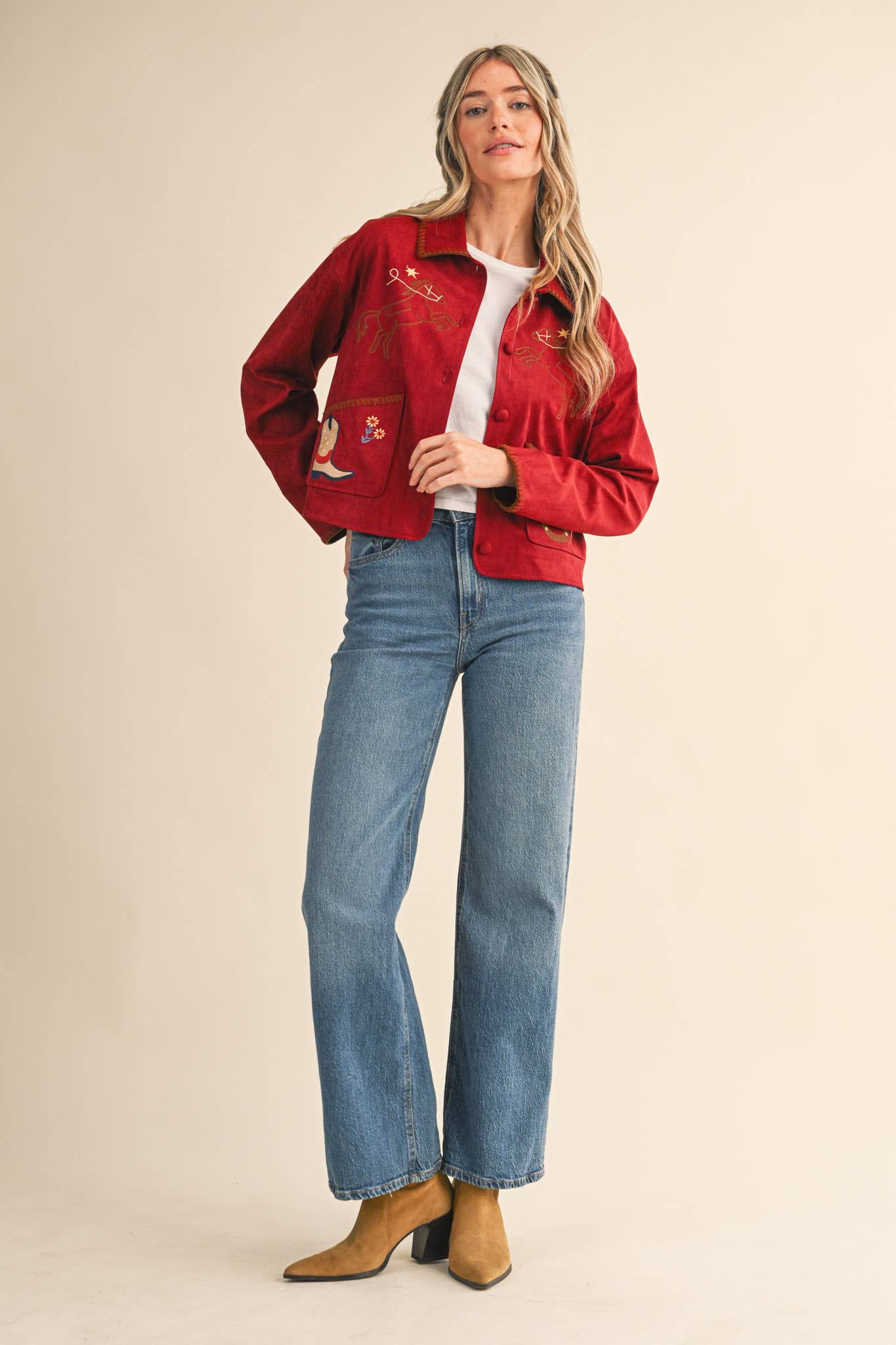 The Calico Western Embroidered Suede Jacket – Wine