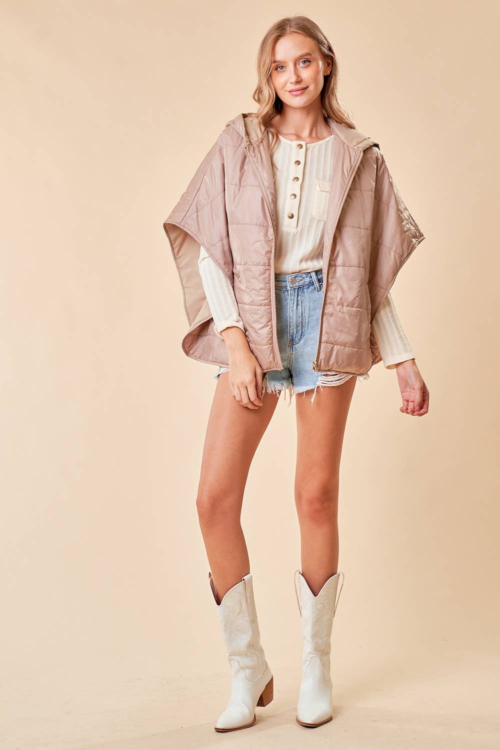The Miley Zip Up Puffer Cape with Hood