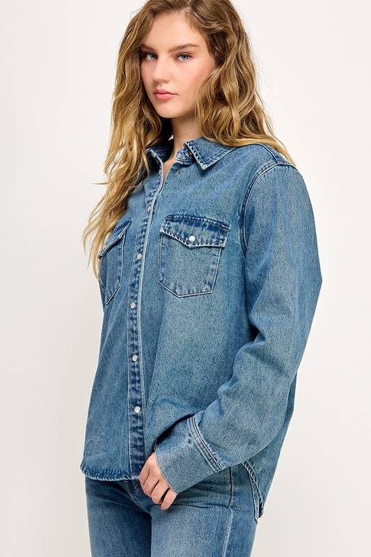 The Logan Western Denim Relaxed Fit Snap Button Down