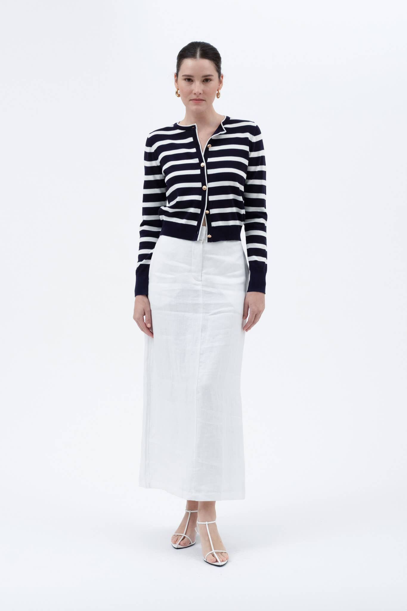 The Emily Navy Stripe Cardigan with Gold Buttons