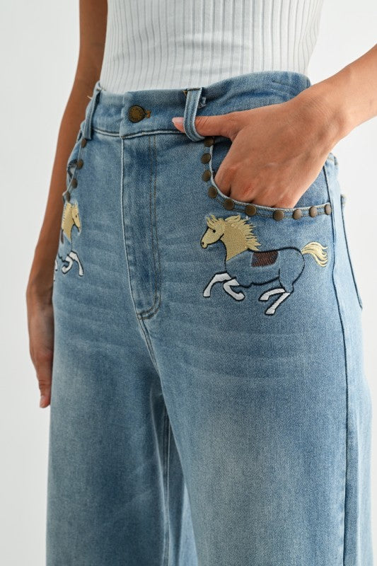 The Palomino Embroidered Wide Leg Jeans