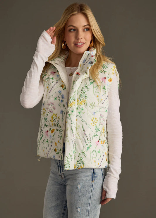 The Winnie White Floral Puffer Vest