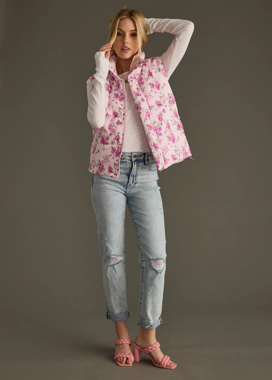 The Sweet Pea Lavender Floral Puffer Vest
