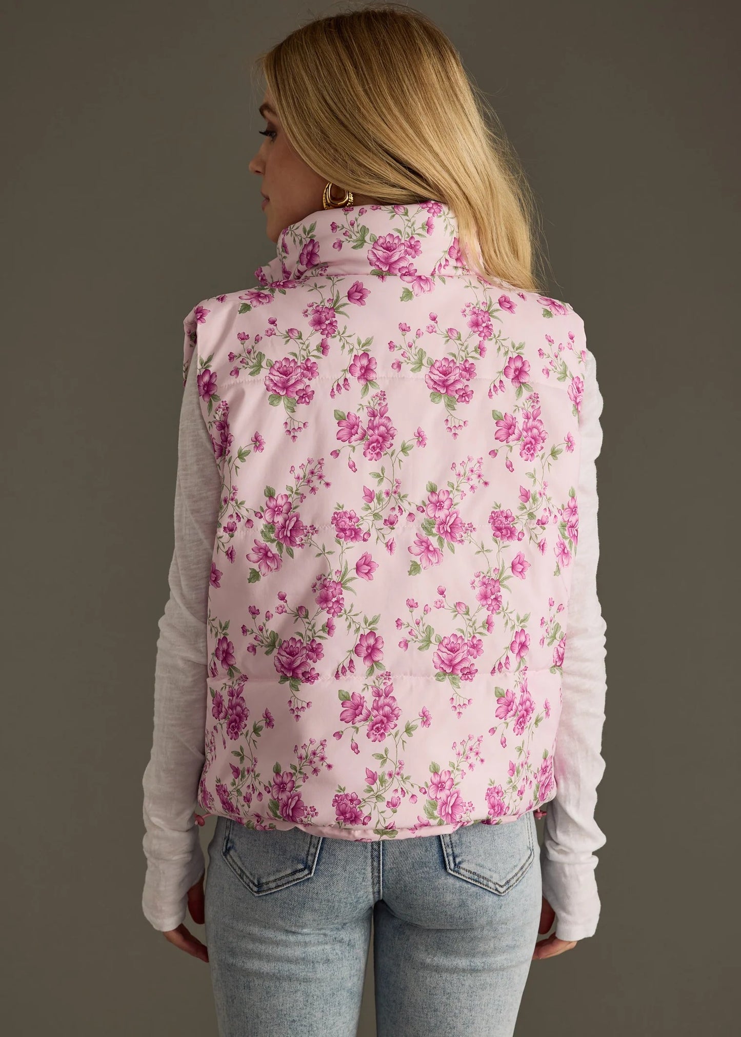 The Sweet Pea Lavender Floral Puffer Vest