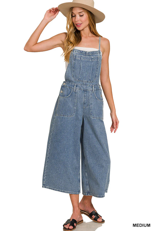 The Zoe Denim Washed Wide Leg Overalls