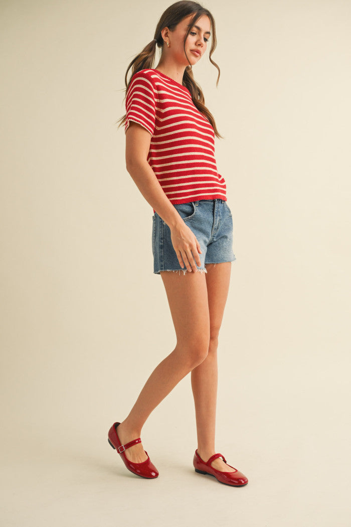 The Poppy Red Striped Knit Top
