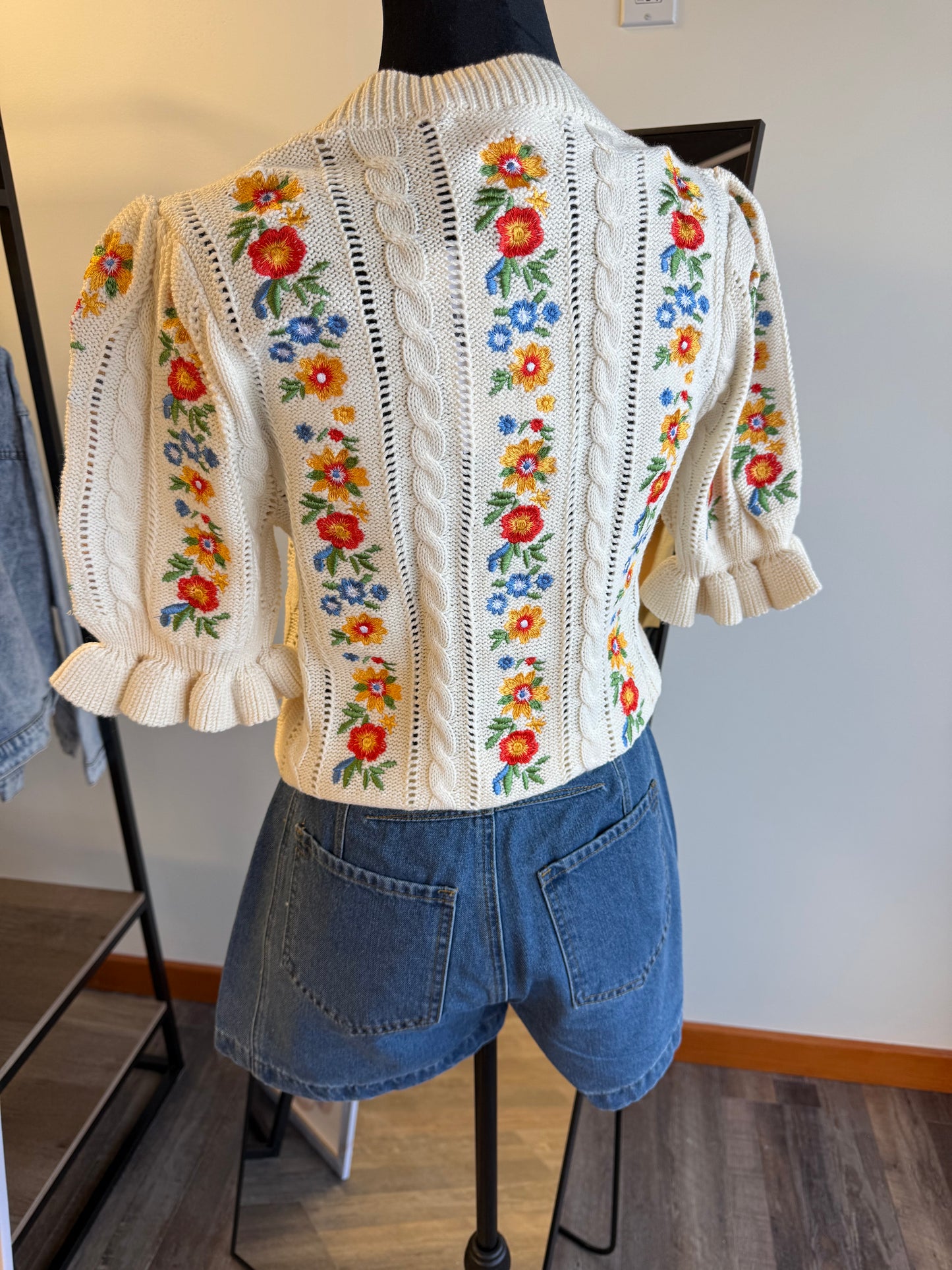 The Laura Floral Embroidered Cable Knit Sweater