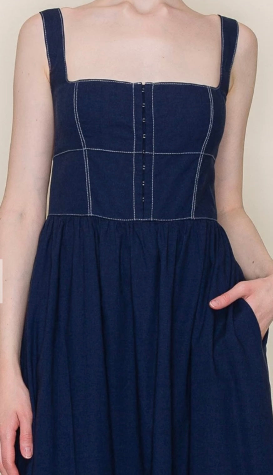 The Manhattan Navy Strap Midi Dress