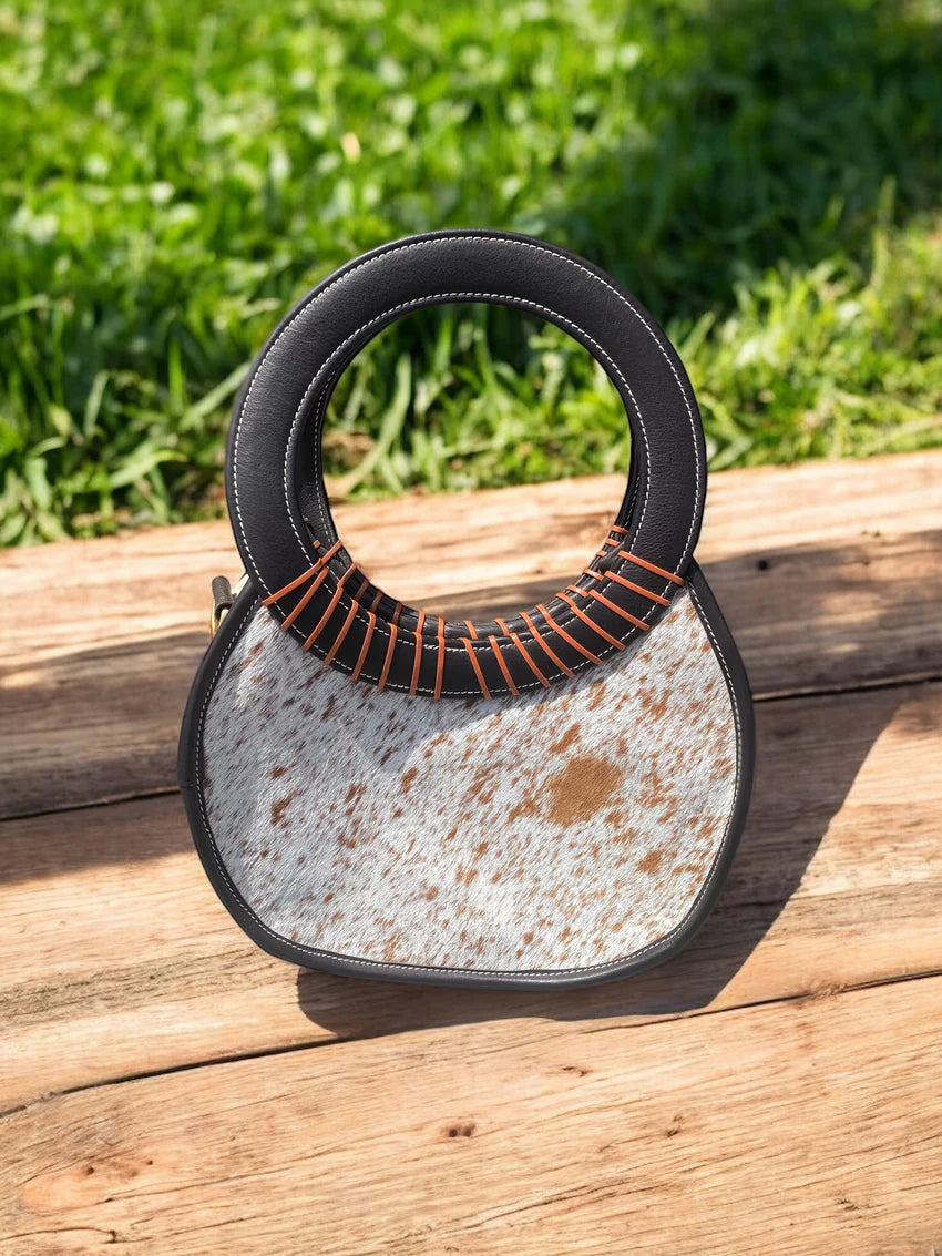 Cowhide & Tooled Purse w/Crossbody Strap