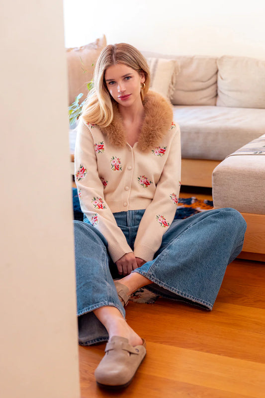 The Emilie Faux Fur Removable Collar Cardigan