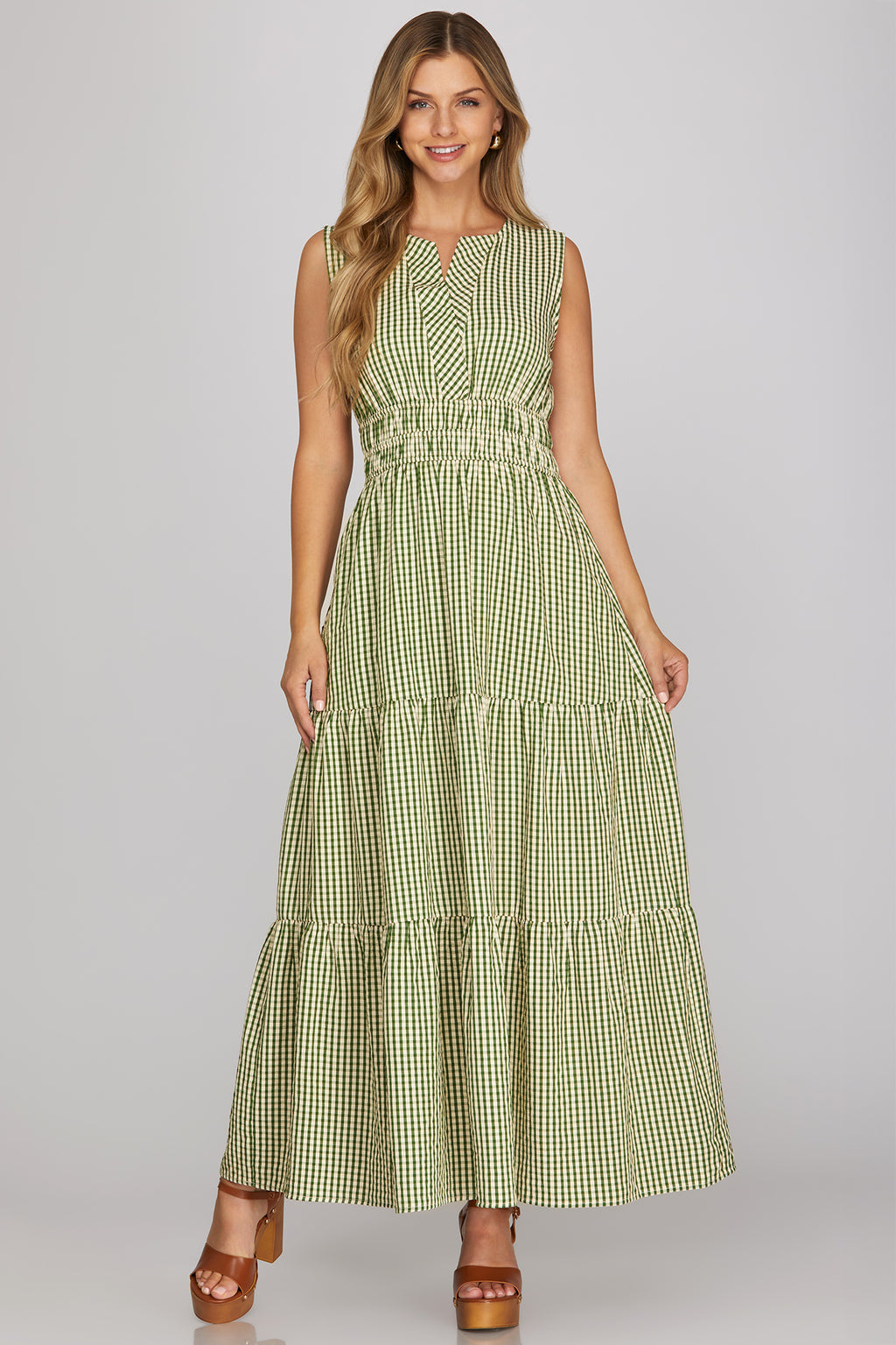francesca green dress The Gingham Maxi DenimSaleJan26 a figure Chiffon Ruffle Empire Waist Color:BLUE FLORAL
