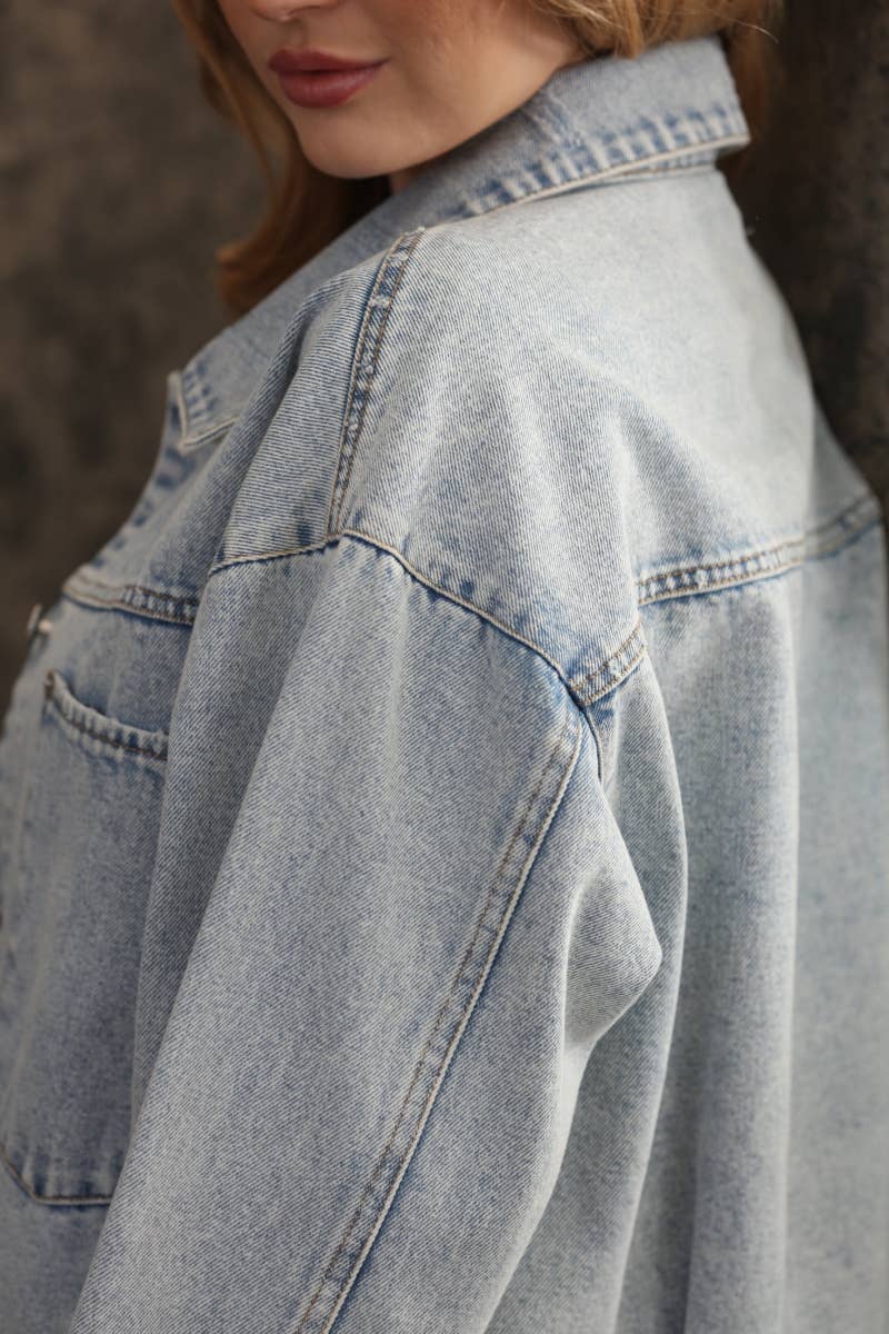 The Gwen Denim Oversized Crop Jacket With Big Pockets