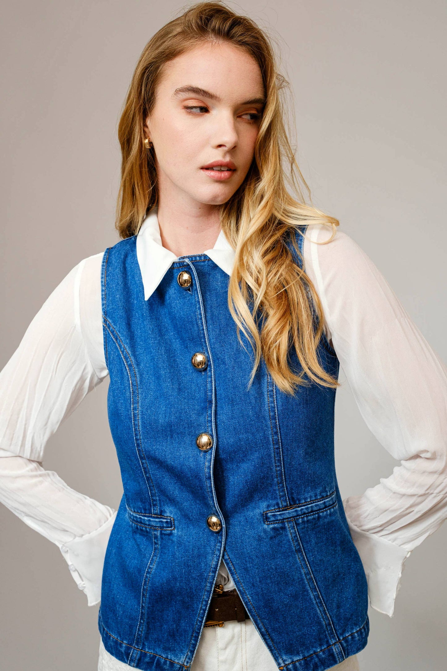 The Jaden Gold Button Denim Vest