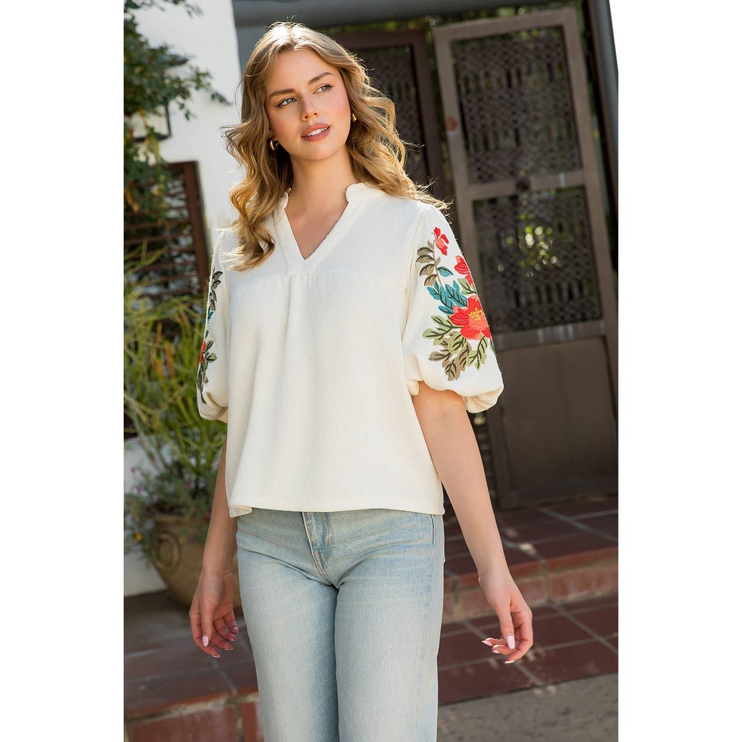 The Lily Floral Embroidered Puff Sleeve Top