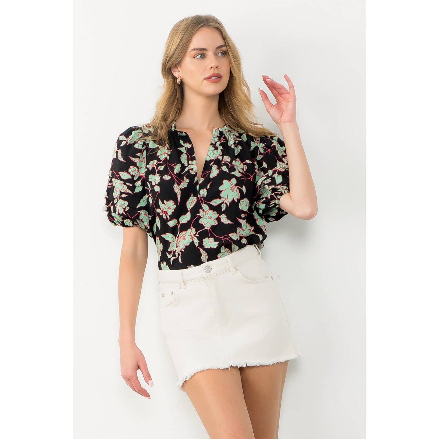 The Carolyn Puff Sleeve Flower Print Top