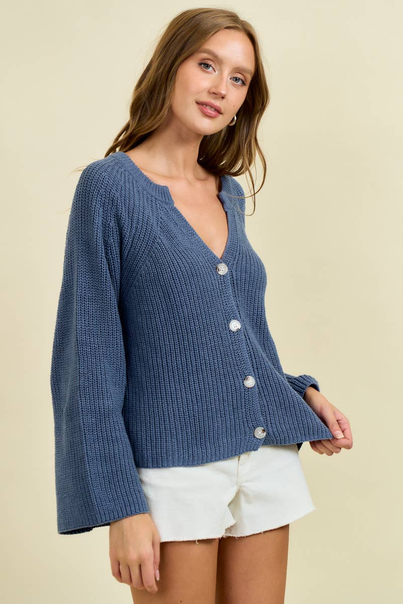 The Sutton Blouson Sleeve Cardigan – Denim Blue