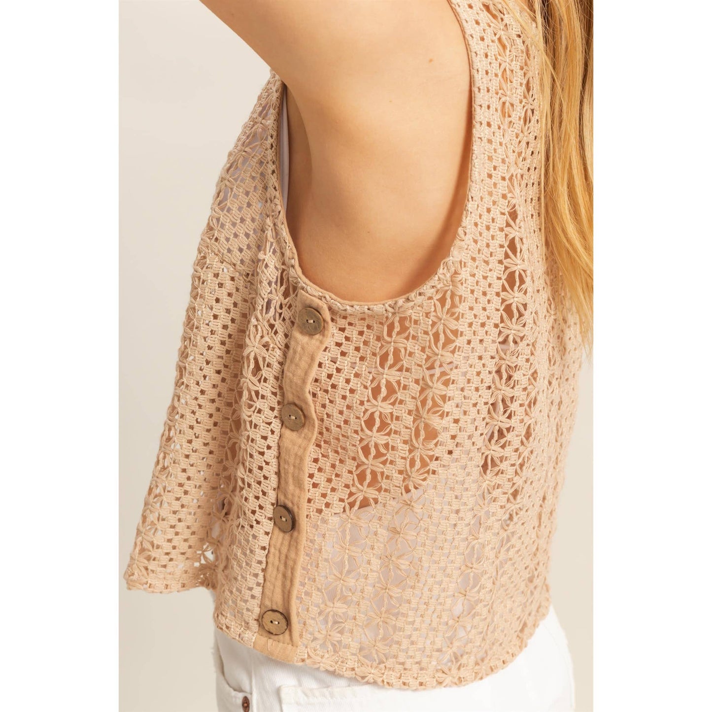 The Annabel Sleeveless Crew Neck Crochet Top