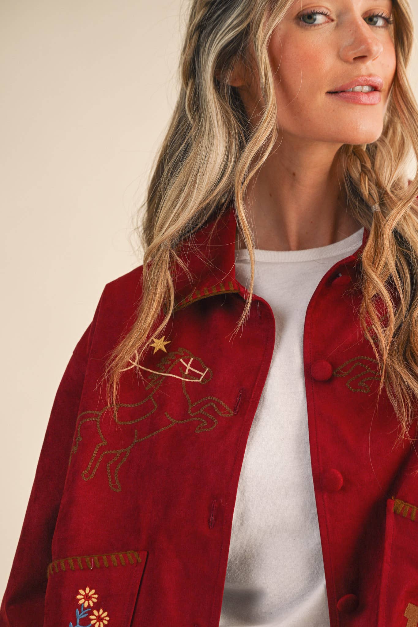 The Calico Western Embroidered Suede Jacket – Wine