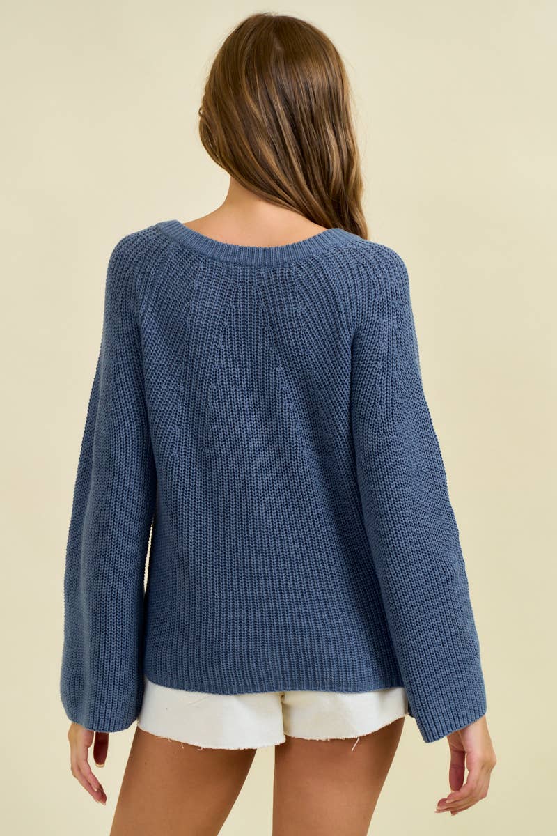 The Sutton Blouson Sleeve Cardigan – Denim Blue