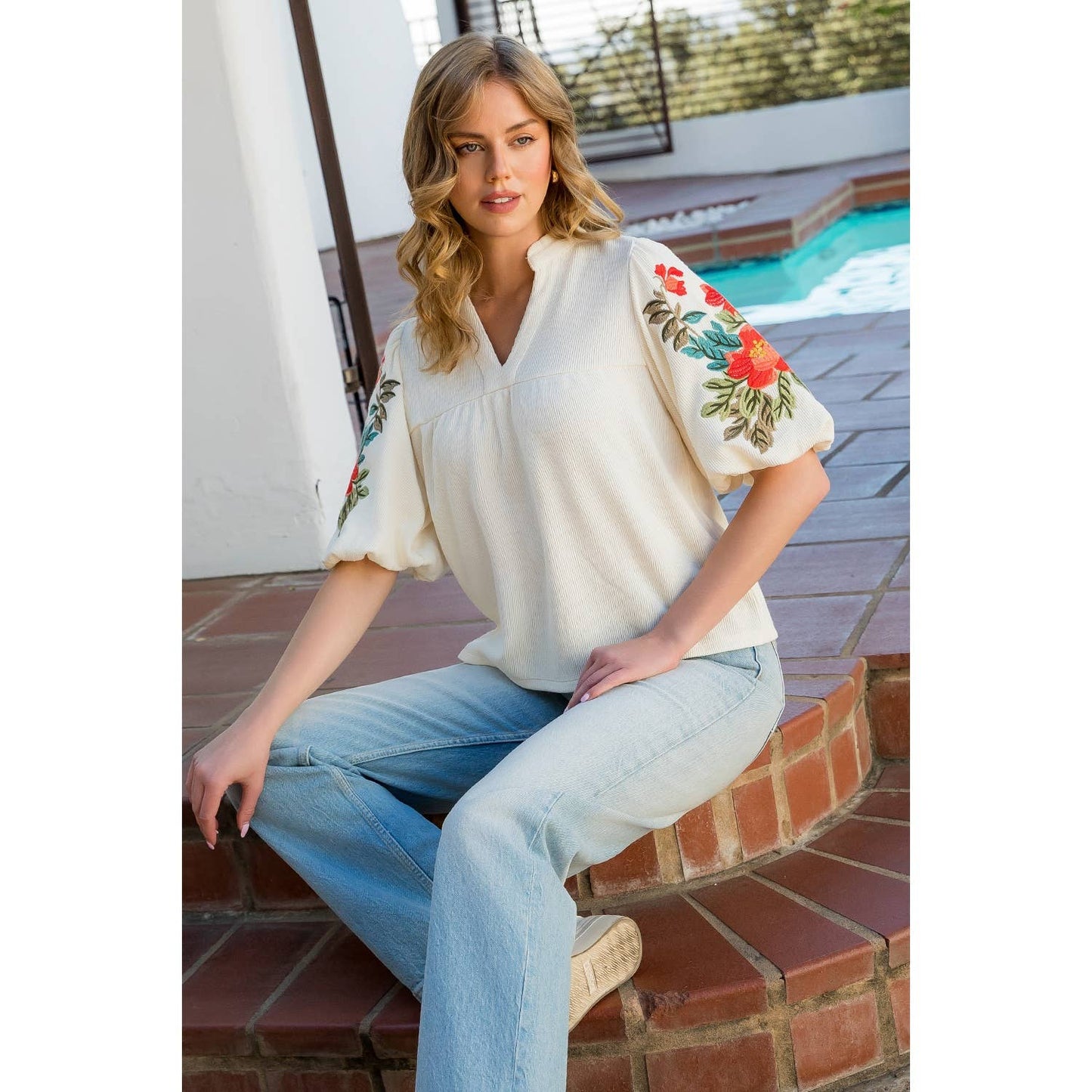 The Lily Floral Embroidered Puff Sleeve Top