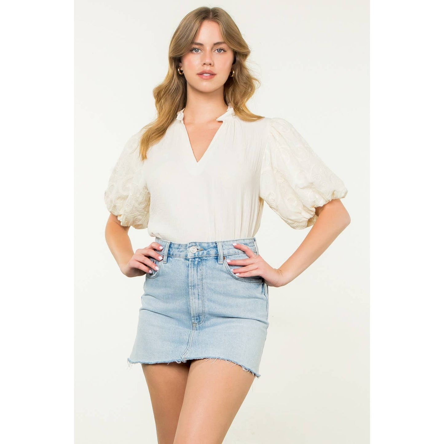 The Sunshine Embroidered Puff Sleeve V-Neck Top