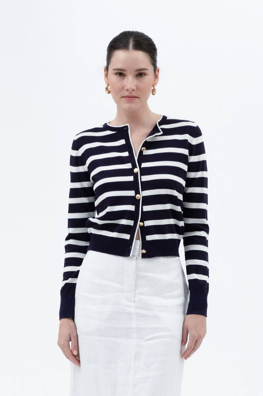 The Emily Navy Stripe Cardigan with Gold Buttons