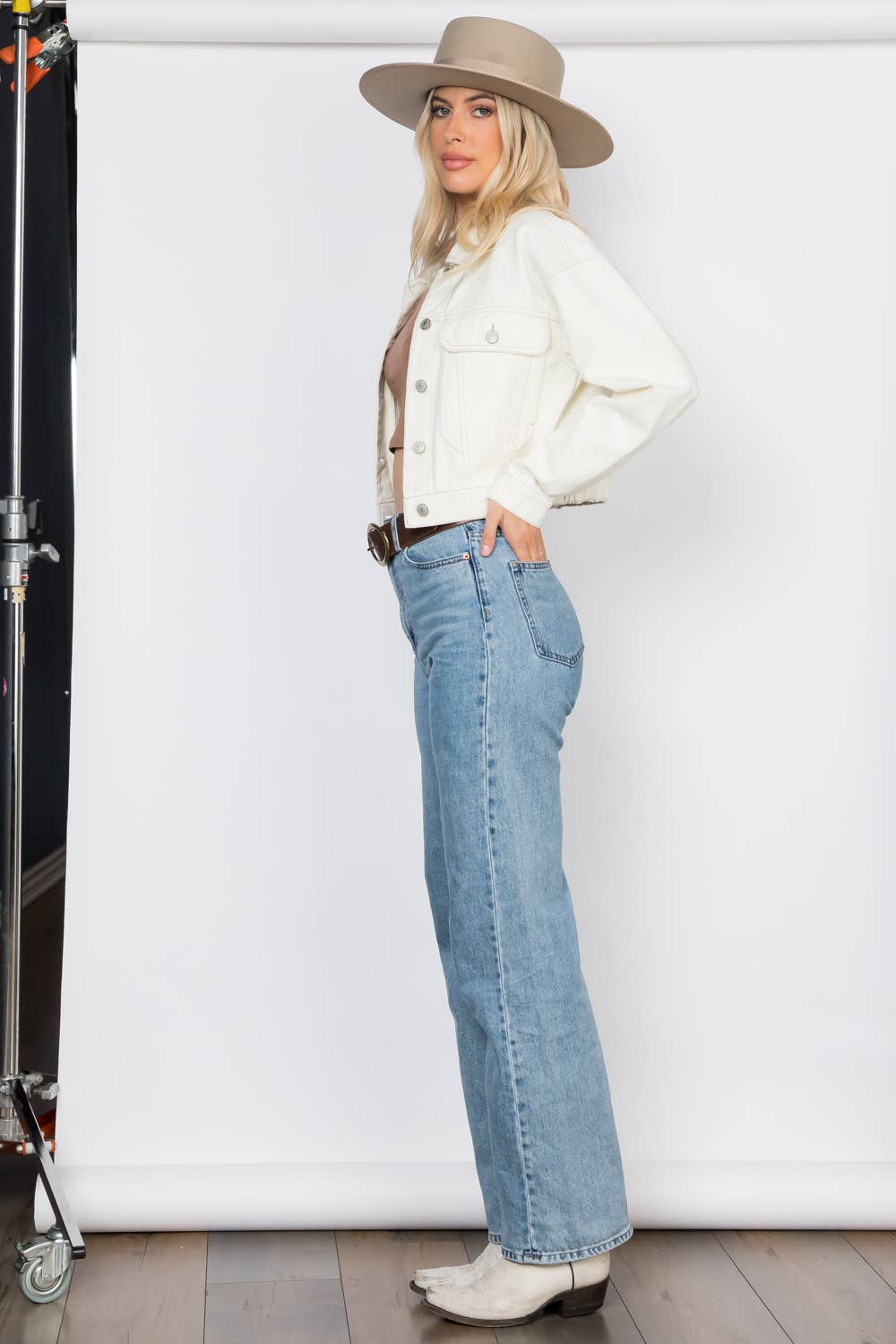 The Jessica Denim Trucker w/ Chest Pockets & Elastic Back