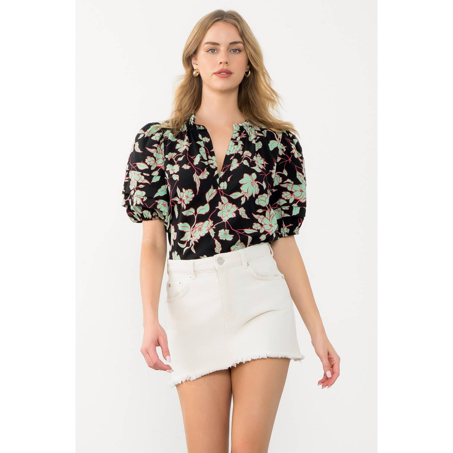 The Carolyn Puff Sleeve Flower Print Top