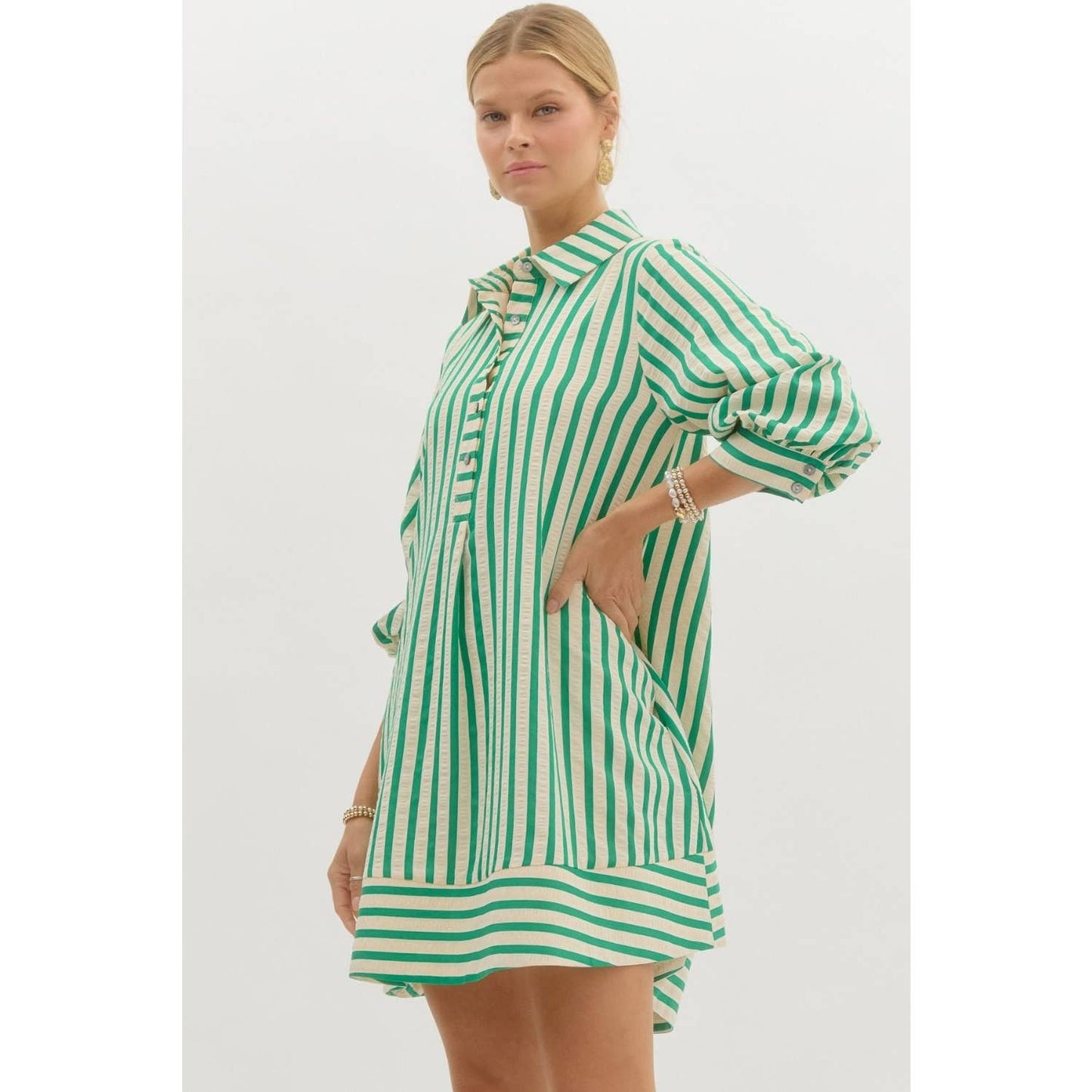 The Wynonna Green Stripe Seersucker Mini Dress