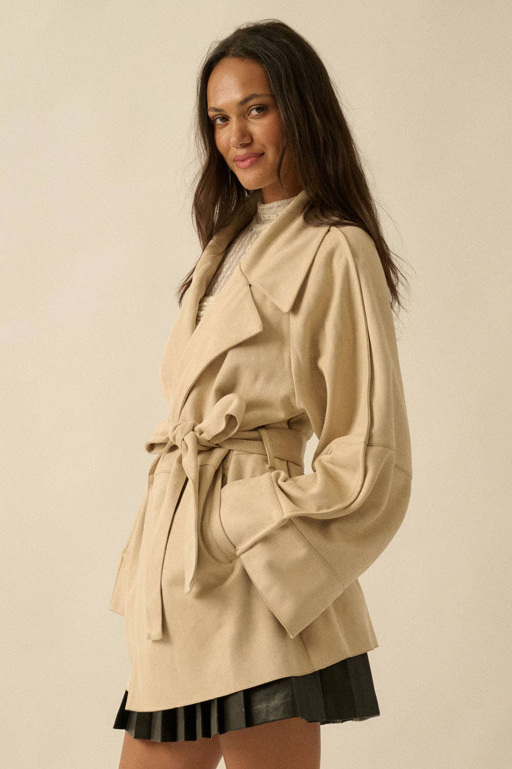 Sierra Sandstone Faux Suede Trench Coat