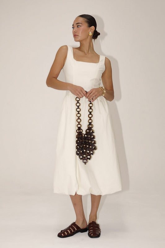 The Ellen Square Neck Sleeveless Bubble Dress in Cream