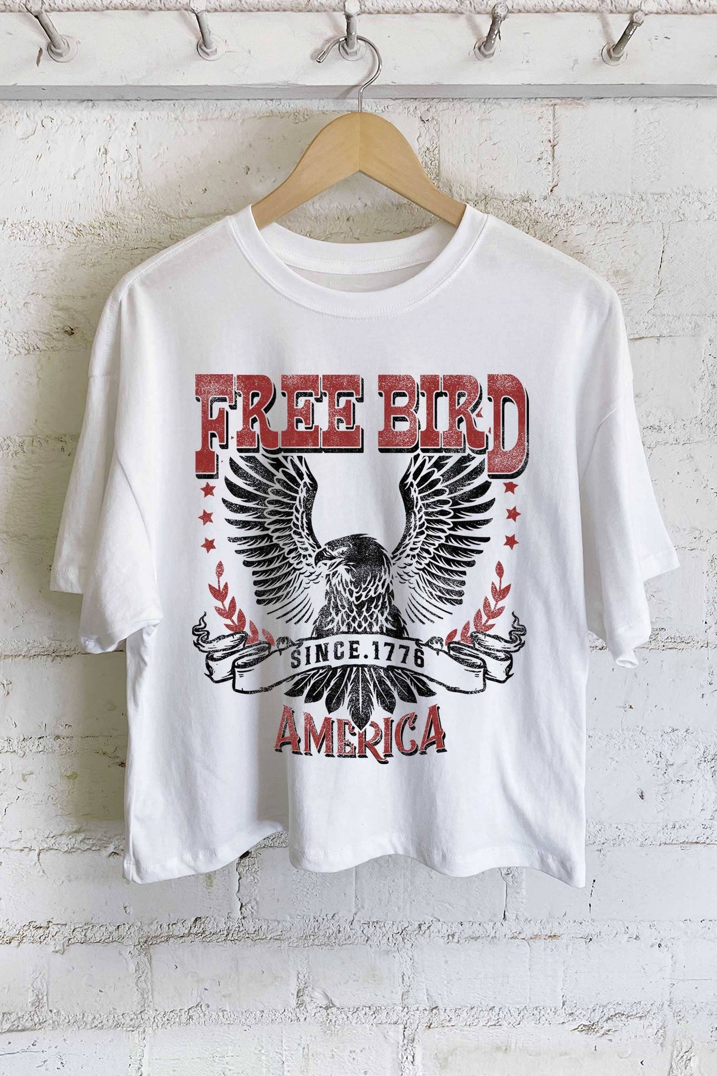 FREE BIRD AMERICA EAGLE GRAPHIC LONG CROP TOP