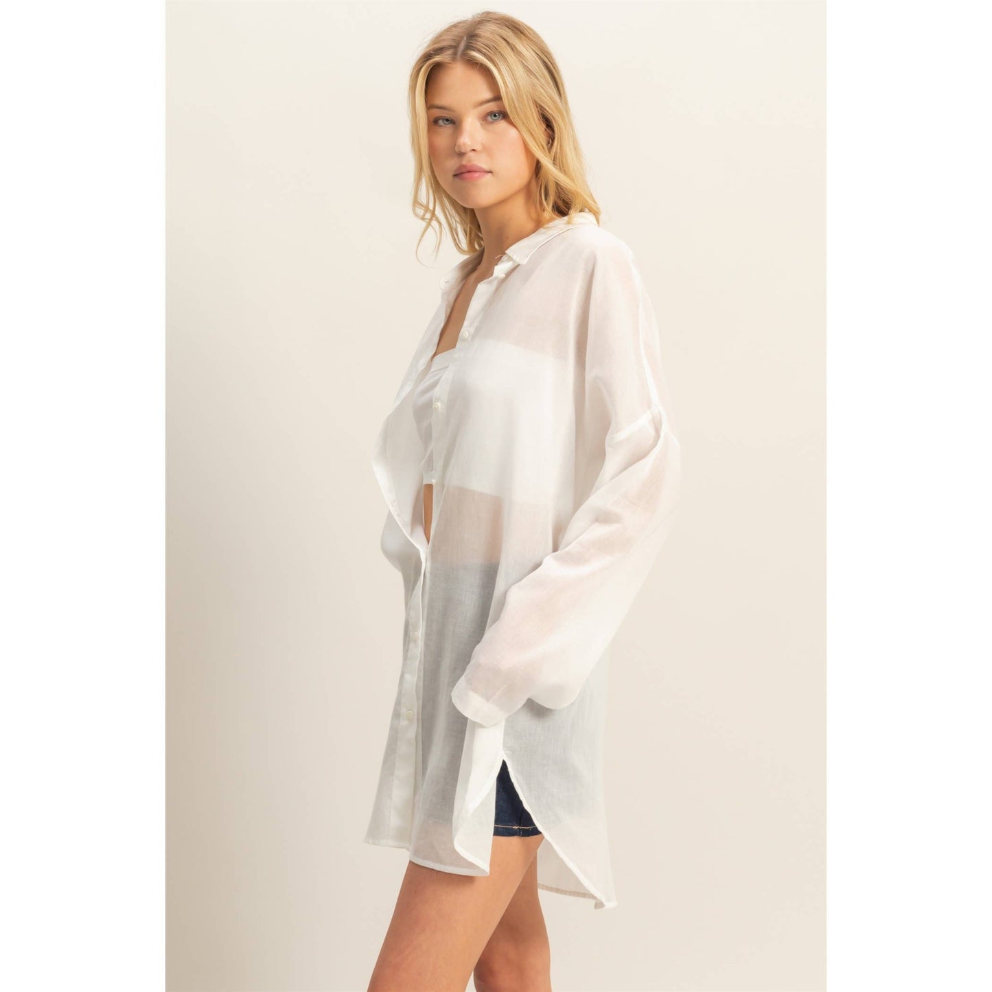 The Blake Cotton Voile Button Down Tunic Shirt