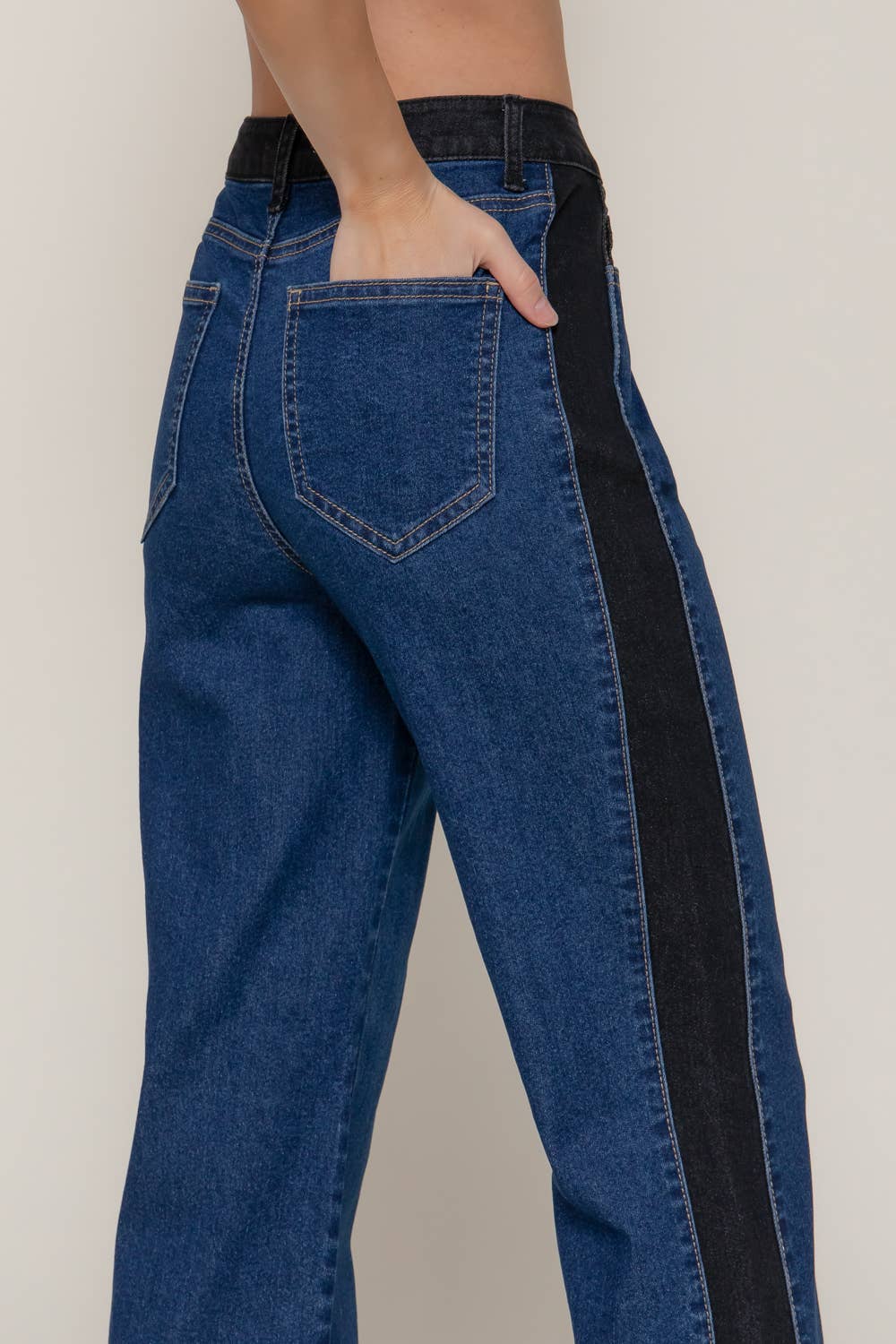 The Valerie Side Contrast Color Straight Fit Denim Pants