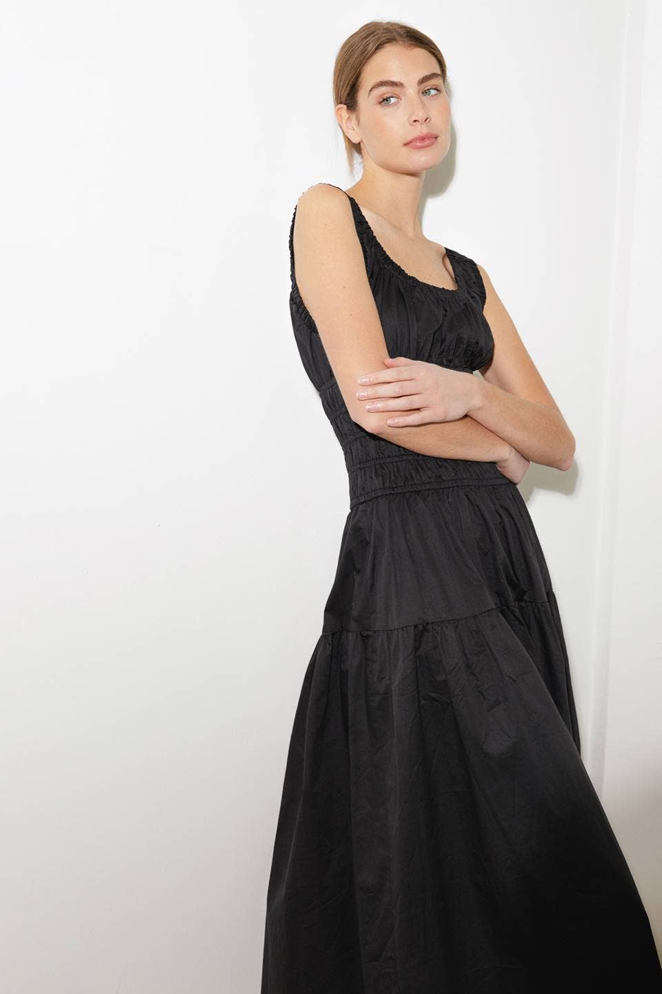 The Margot Black Cotton Poplin Maxi Dress