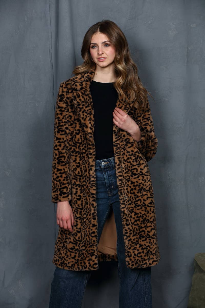 Printed Soft Faux Fur Overcoat