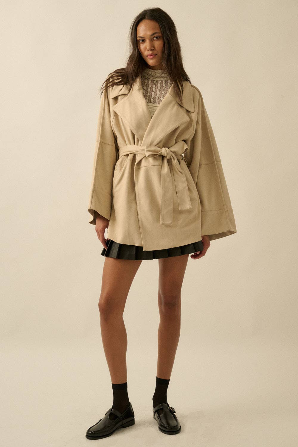 Sierra Sandstone Faux Suede Trench Coat