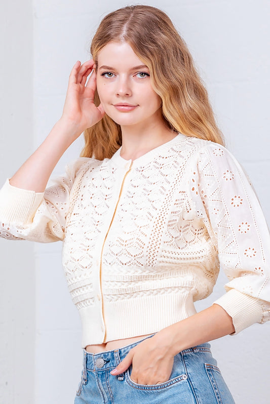 The Darcy Cream Sweater with Lace Sleeves