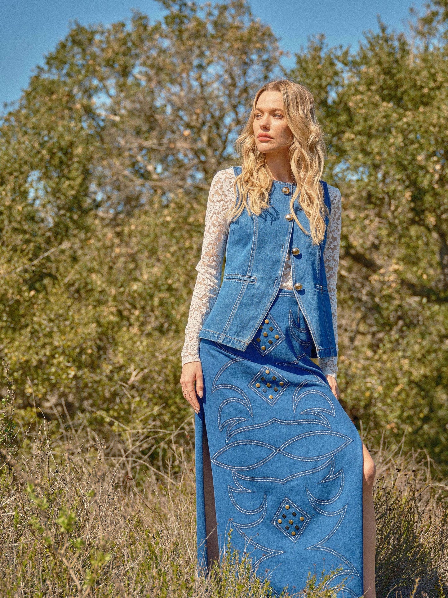 The Jaden Gold Button Denim Vest