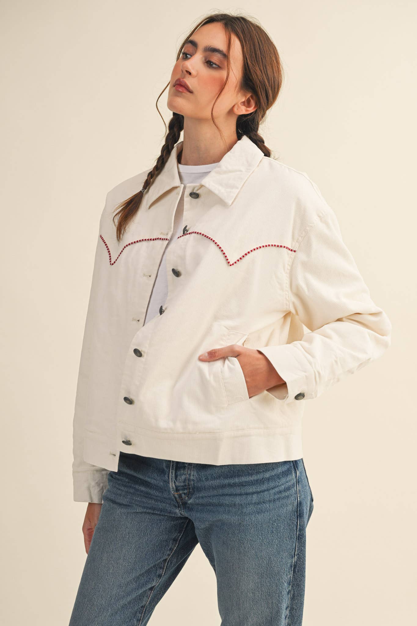 The Evie Floral Embroidered Corduroy Jacket
