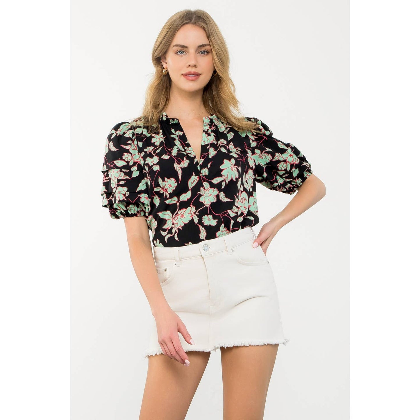 The Carolyn Puff Sleeve Flower Print Top