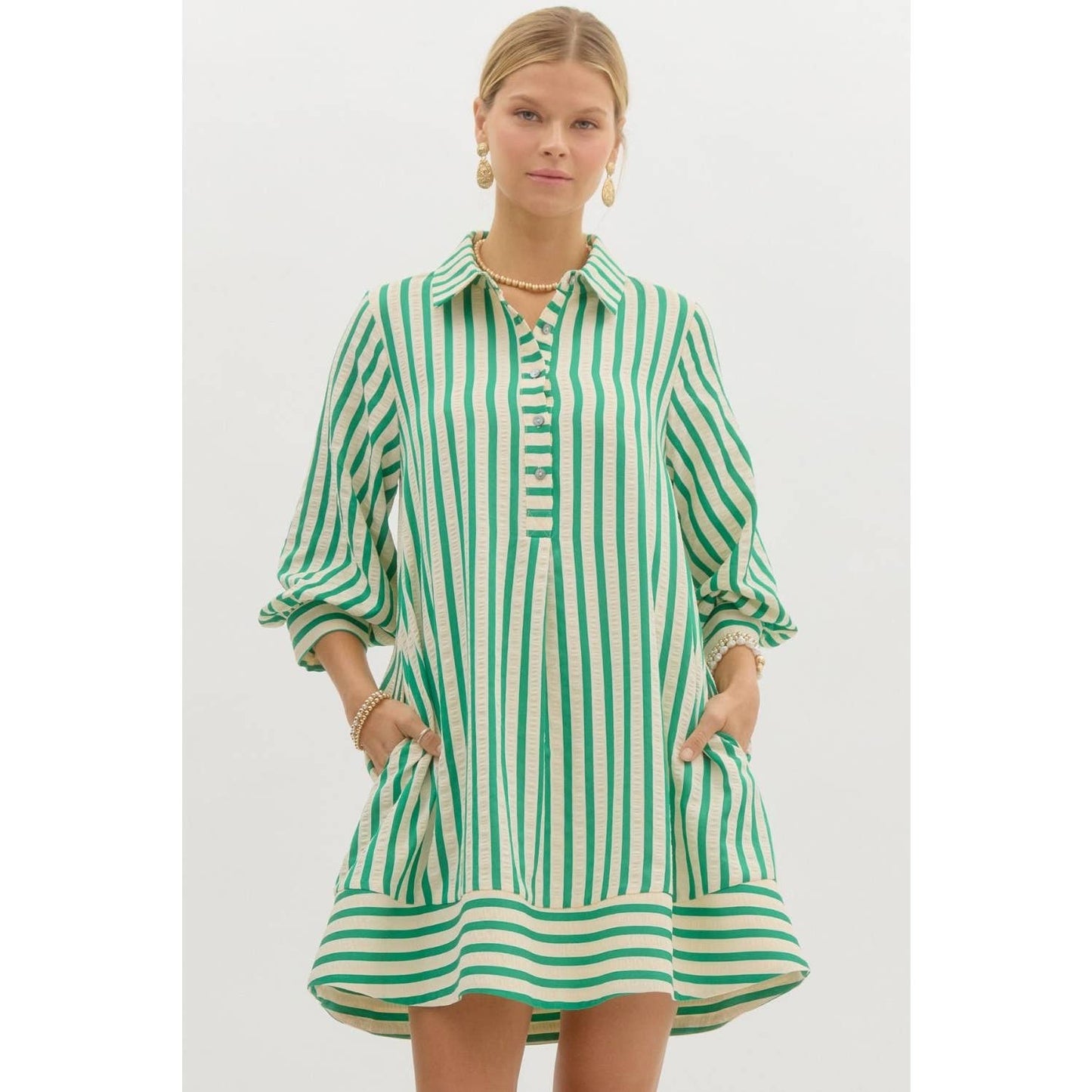 The Wynonna Green Stripe Seersucker Mini Dress