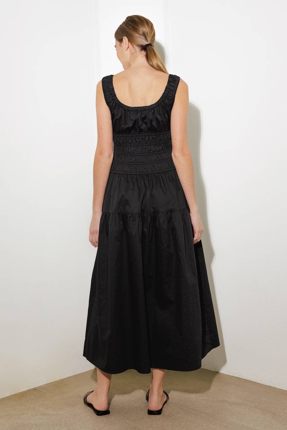 The Margot Black Cotton Poplin Maxi Dress