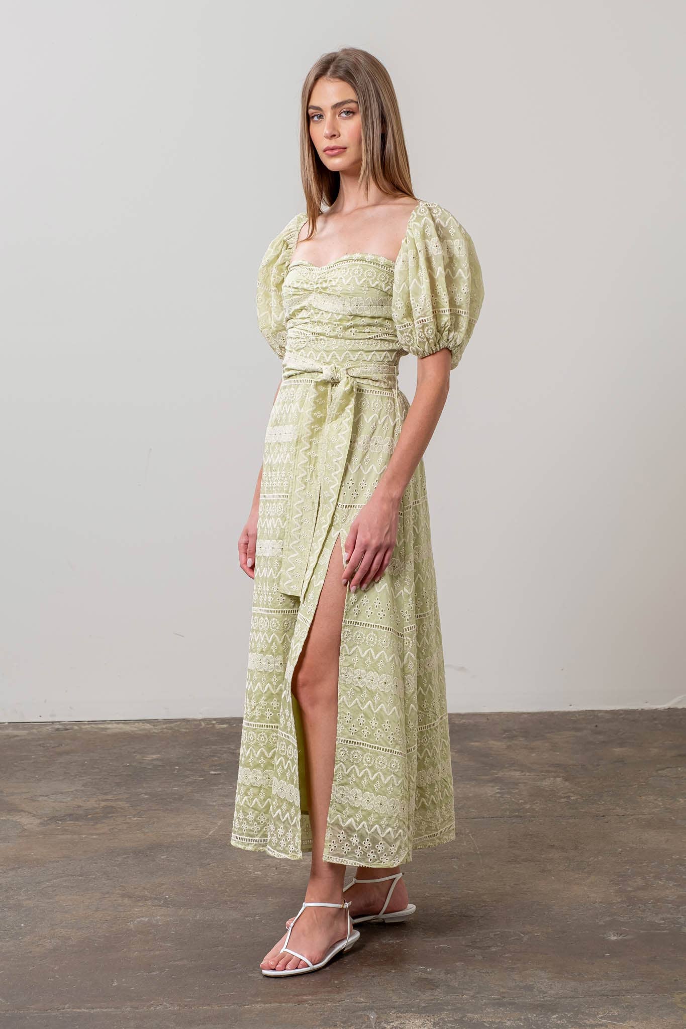 The Sage Sweetheart Puff Sleeve Dress